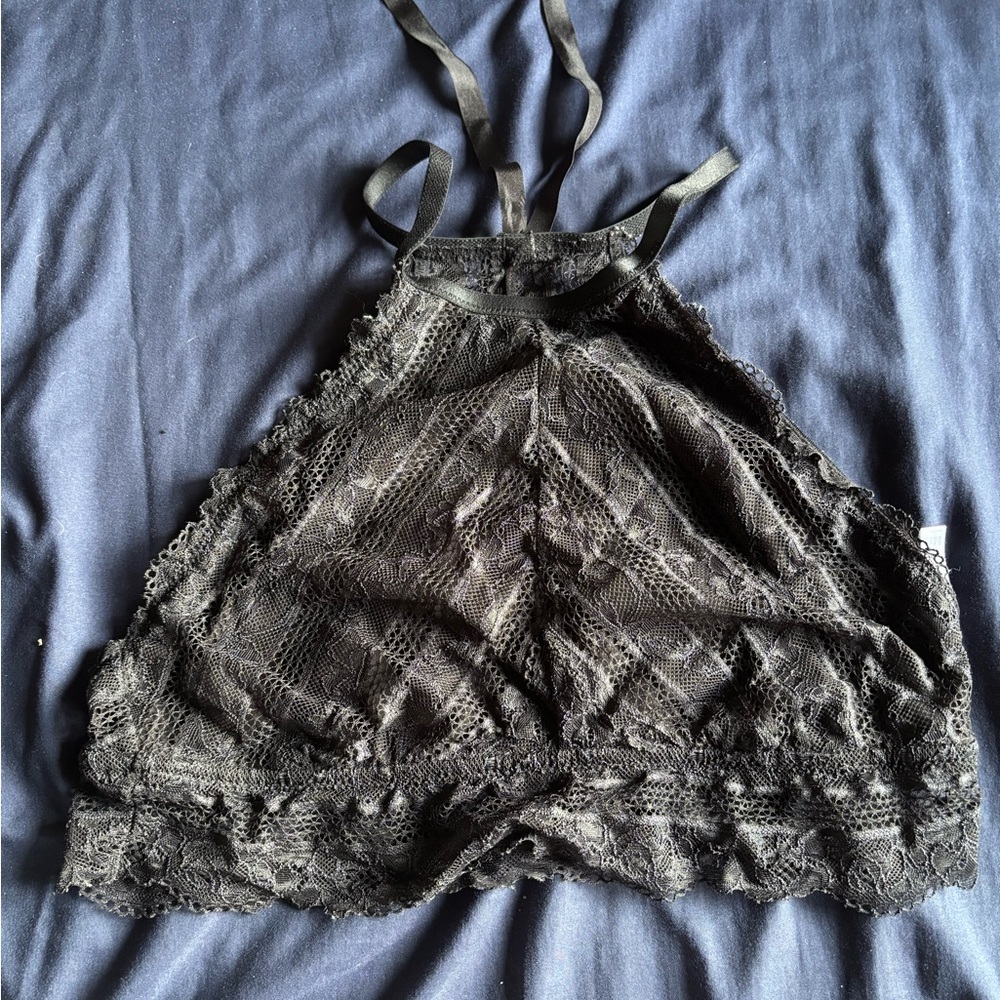 Aerie Black Lace Detail halter top